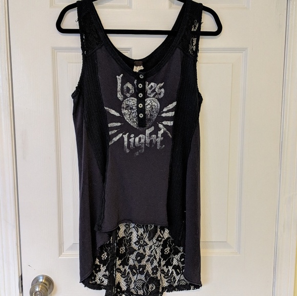 Free People Tops - Free People Love's Light Black Tank with Lace HiLo